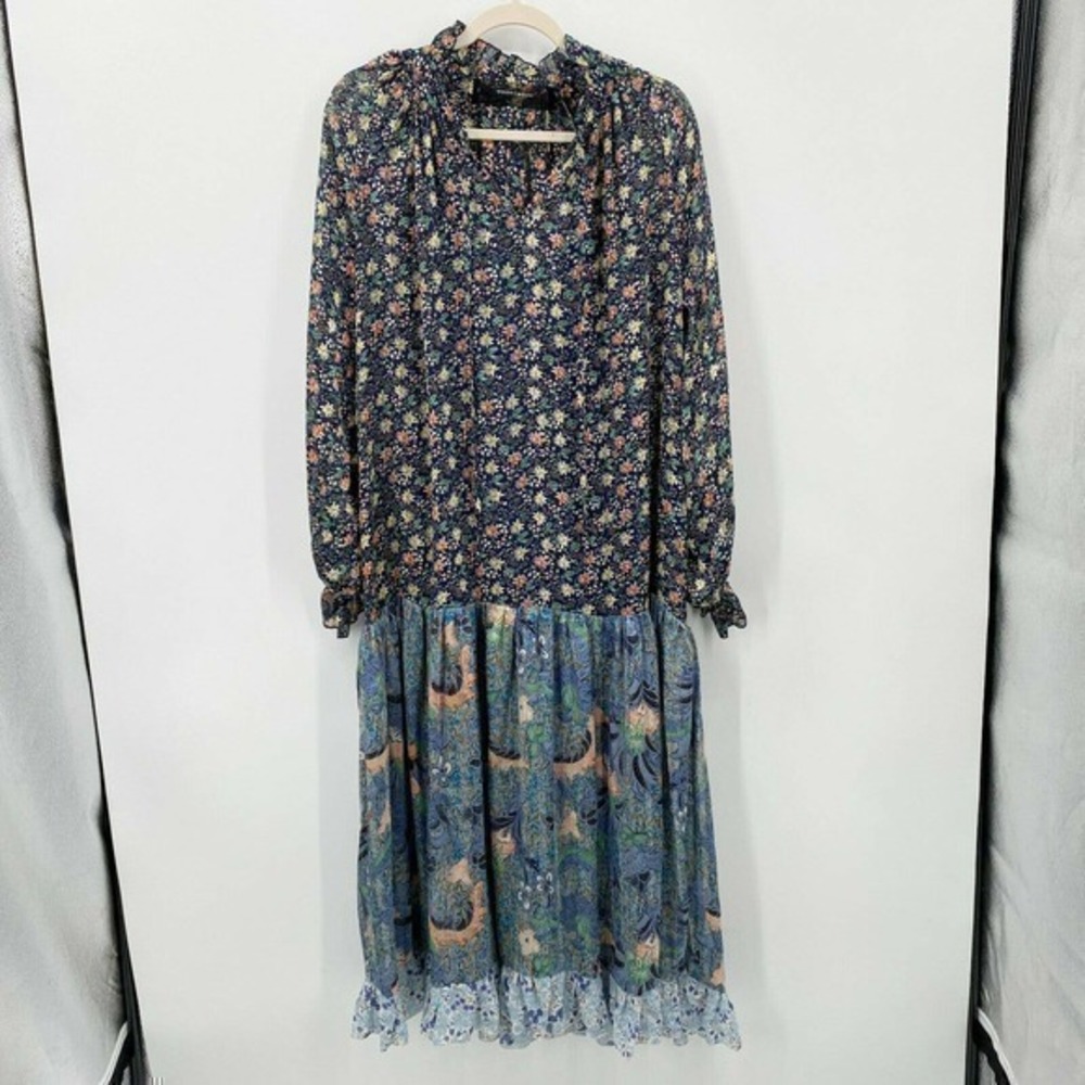 Code X Mode Womens M Chiffon Mixed Floral Print Loose Fit Maxi Peasant Dress NWT
